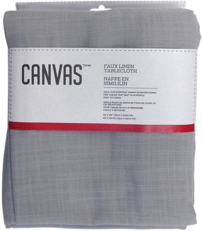 CANVAS Faux Linen Rectangle Tablecloth, 60-in x 120-in, Light Grey M6