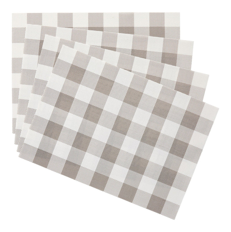 CANVAS Gingham Plaid Checkered Rectangle Placemat, Silver/Ivory, 13-in x 18-in, 4-pk C4