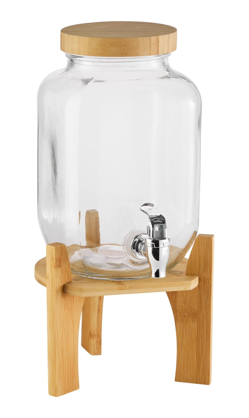 CANVAS Glass Drink Dispenser, 4-L, with Bamboo Stand & Lid Q4