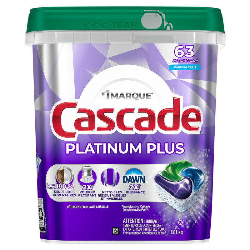 Cascade ActionPacs Platinum Plus Fresh Dishwasher Pods, 63-ct D7