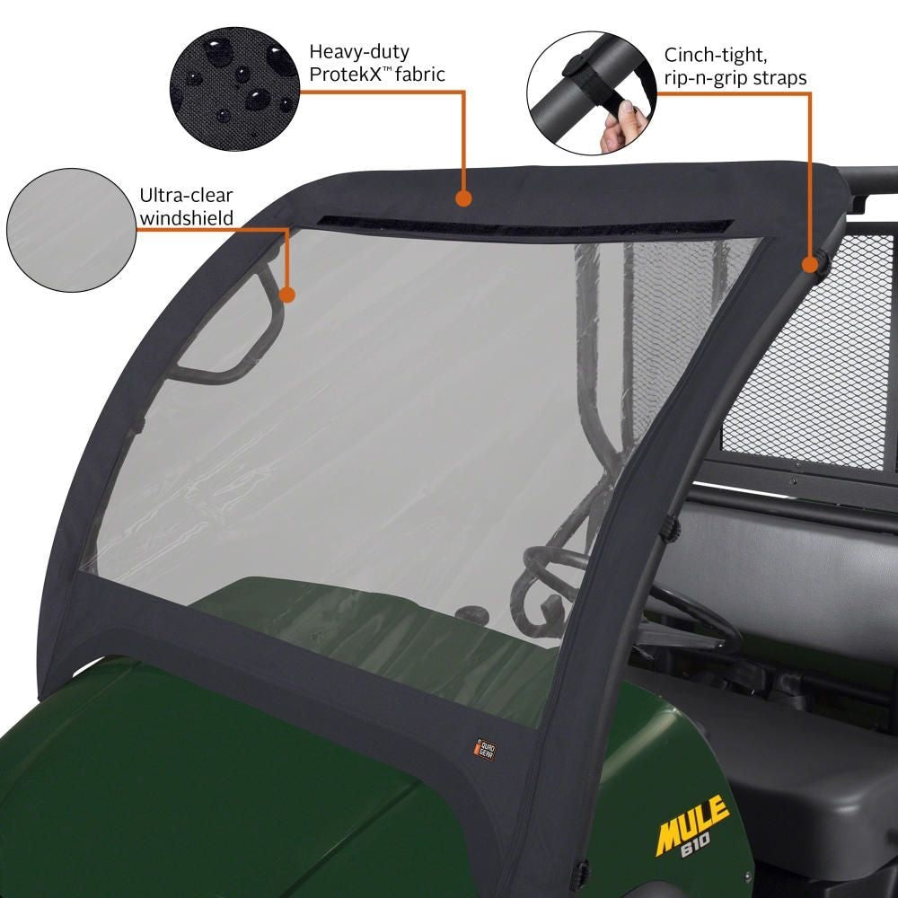 Classic Accessories QuadGear UTV Front Windshield, Fits Kawasaki Mule 600 610, Black