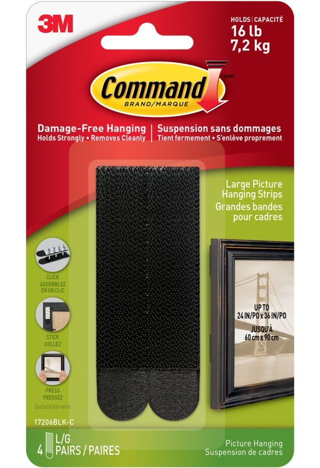 Command Large Adhesive Picture Hanging Strips, Black, 16-lbs, 4 Strips per Pack R4