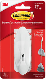 Command Large Wire Hook with Adhesive Strips, White, 5-lbs, 1 Strip per Pack