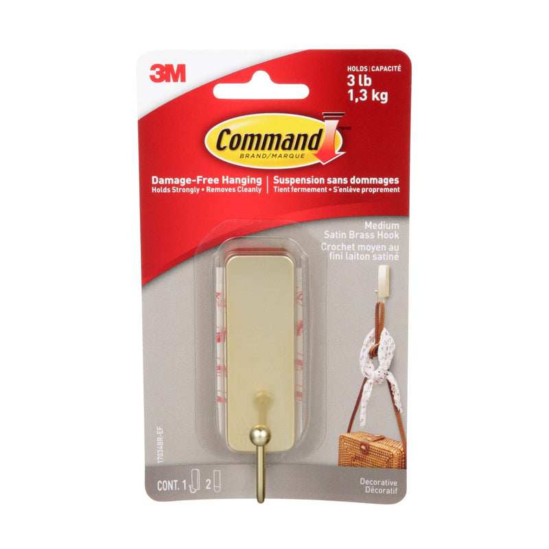 Command Medium Satin Brass Hook W3