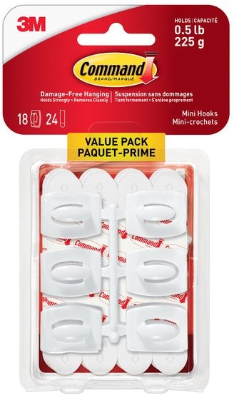 Command Mini Hooks Value Pack with Adhesive Strips, Clear, 0.5-lbs, 18 Strips per Pack P7