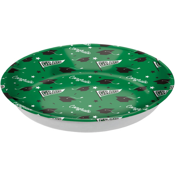 "Congrats Grad" Round Plastic Reusable Serving Bowl, Green, 14-in, for Graduation G5