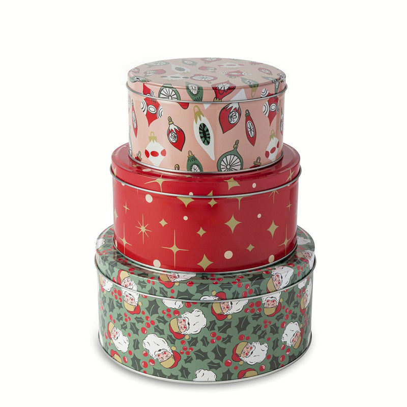Core Home Retro Print Nested Storage Tin Canister Set with Lids, 3 Count C3