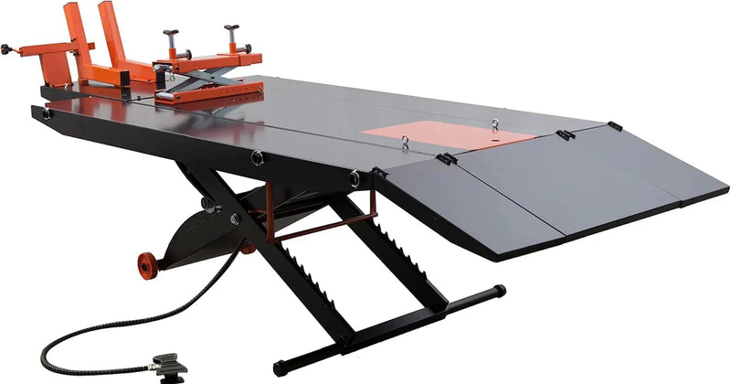 1500LB Air-Operated Motorcycle & ATV Lift Table – 48" Wide with Side Extensions, 2-Year Warranty O7