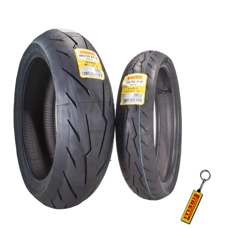 Motorcycle Tires Set – Front 110/70ZR17 & Rear 190/55ZR17 with Bonus Keychain X0