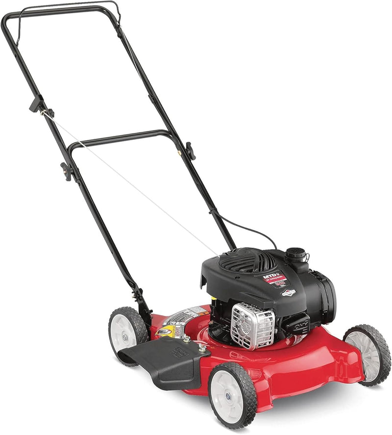 20-inch steel cutting deck, side-discharge gasoline-powered push lawn mower, with engine oil, available in red and black, suitable for outdoor yards. G8
