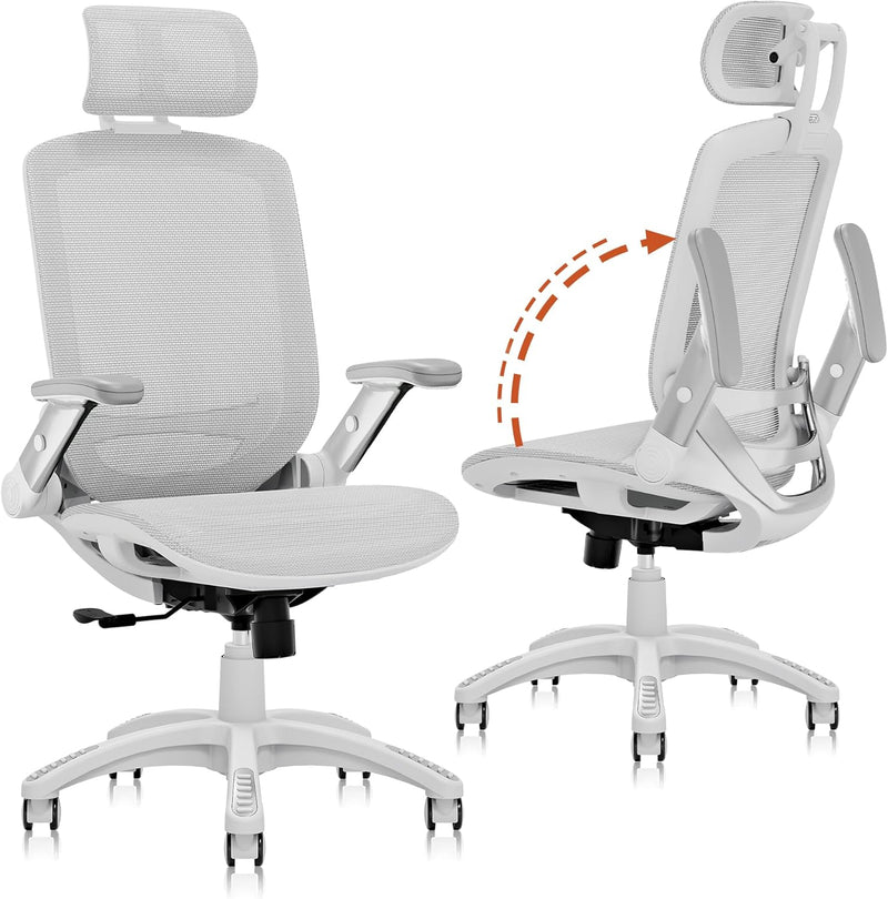 Ergonomic Office Chair, High Back Home Desk Chair with Headrest, Flip-Up Arms, 90-120° Tilt Lock and Wide Cushion, Big and Tall Mesh Chairs for Man Woman, Black Task Chair R5