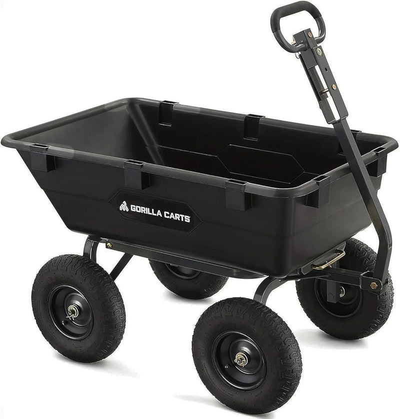 Heavy Duty Poly Utility Dump Wagon Garden Cart w/Pneumatic Tires, 6 Cu Ft - 1200 lb Capacity Outdoor Wheelbarrow for Yard, Landscaping & Gardening, Lawn Tractor or ATV Towable-Gorilla Carts L6