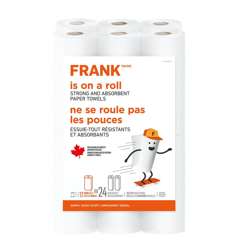 FRANK Double Roll Paper Towel, 2-ply, 12-pk, Ultra Absorbent Q7