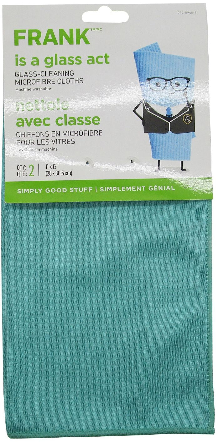 FRANK Glass Cleaning Machine Washable Microfibre Cloths, Blue, 2-pk U0