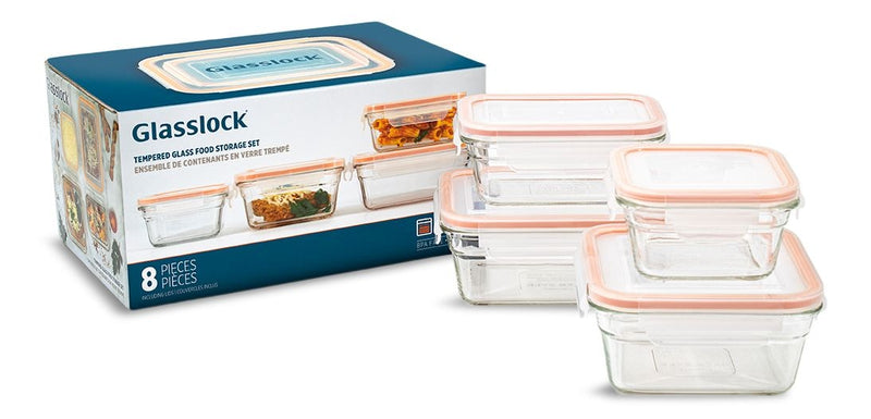 Glasslock Glass Food Storage Container Set with Leakproof Lids, 4 Count U7