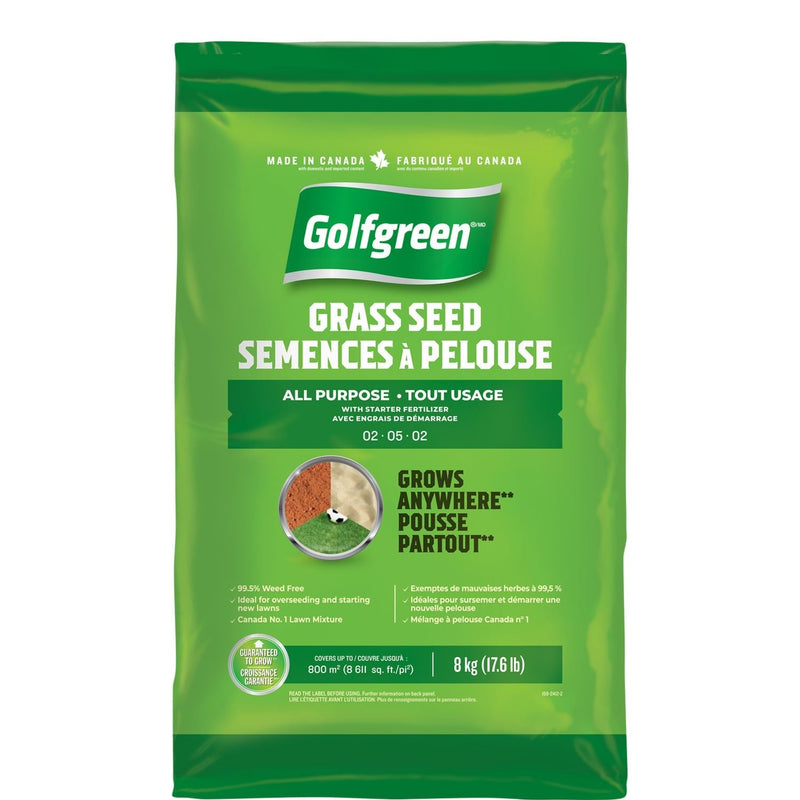 Golfgreen All Purpose Grass Seed with Starter Fertilizer, Weed-Free, 2-5-2, 8kg D2