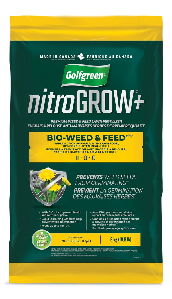 Golfgreen Nitrogrow+ Bio-Weed & Feed Lawn Fertilizer, 11-00-00, 9-kg T2