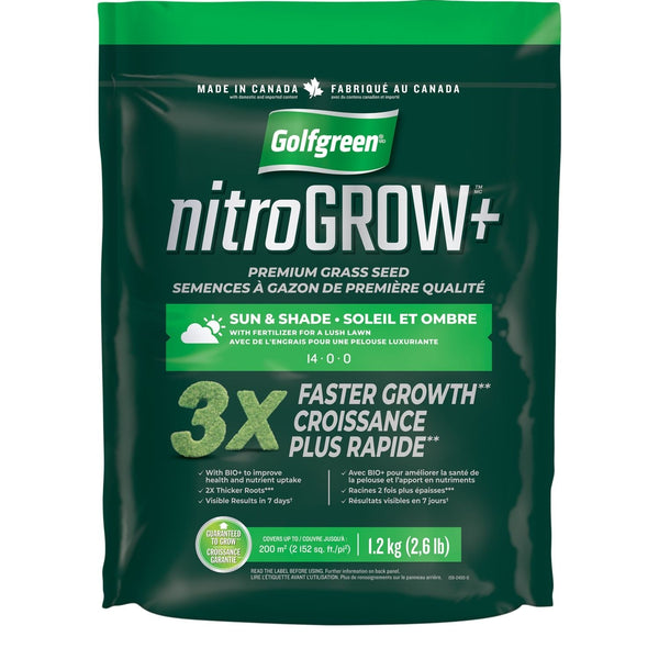 Golfgreen Nitrogrow+ Premium Nitrogen Enriched Sun and Shade Grass Seed with Fertilizer, 14-0-0, 1.2kg F0