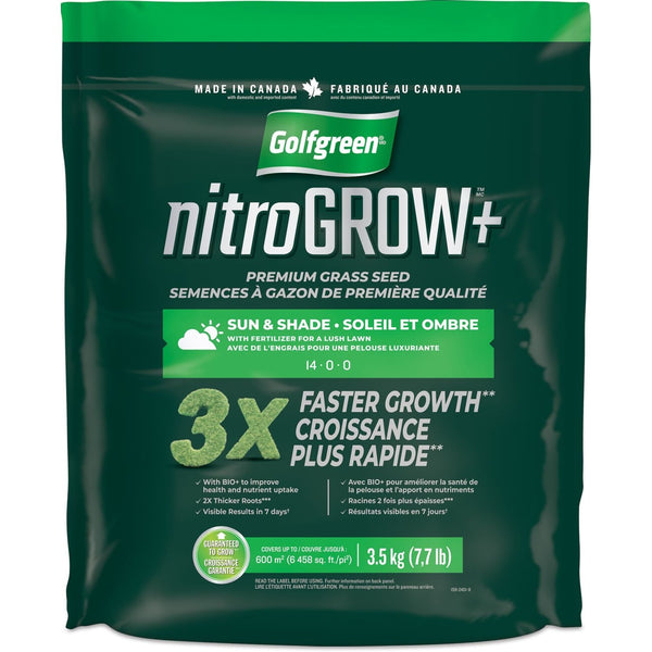 Golfgreen Nitrogrow+ Premium Nitrogen Enriched Sun and Shade Grass Seed with Fertilizer, 14-0-0, 3.5kg R9