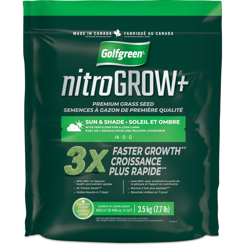 Golfgreen Nitrogrow+ Premium Nitrogen Enriched Sun and Shade Grass Seed with Fertilizer, 14-0-0, 3.5kg R9