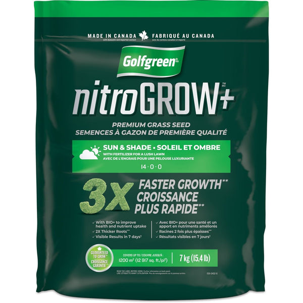 Golfgreen Nitrogrow+ Premium Nitrogen Enriched Sun and Shade Grass Seed with Fertilizer, 14-0-0, 7kg B6