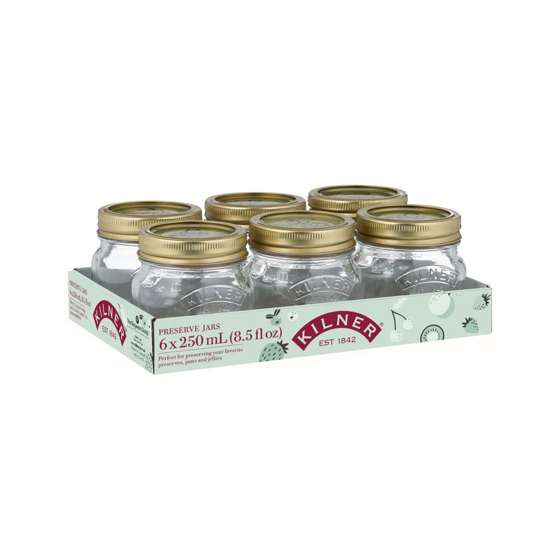 Kilner Regular Mouth Glass Mason Jars with Sealing Lids, 250 mL, 6 Count F1