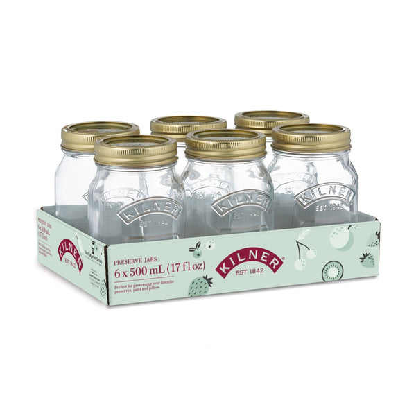 Kilner Regular Mouth Glass Mason Jars with Sealing Lids, 500 mL, 6 Count S1