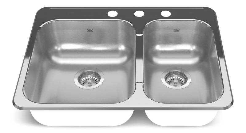 Kindred Reginox Drop In Double Bowl 3-Hole Kitchen Sink, 27.25-in. x 20.56-in, Stainless Steel Y0