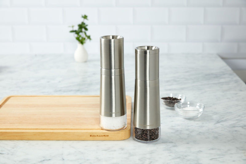 KitchenAid Stainless Steel Salt & Pepper Grinder Set, 8-in, Pre-Filled Q2