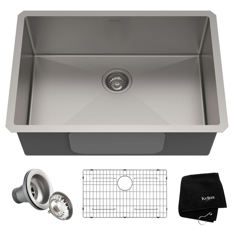 Kraus Standard PRO Undermount Stainless Steel Single Bowl Kitchen Sink, 28x19x10-in U3