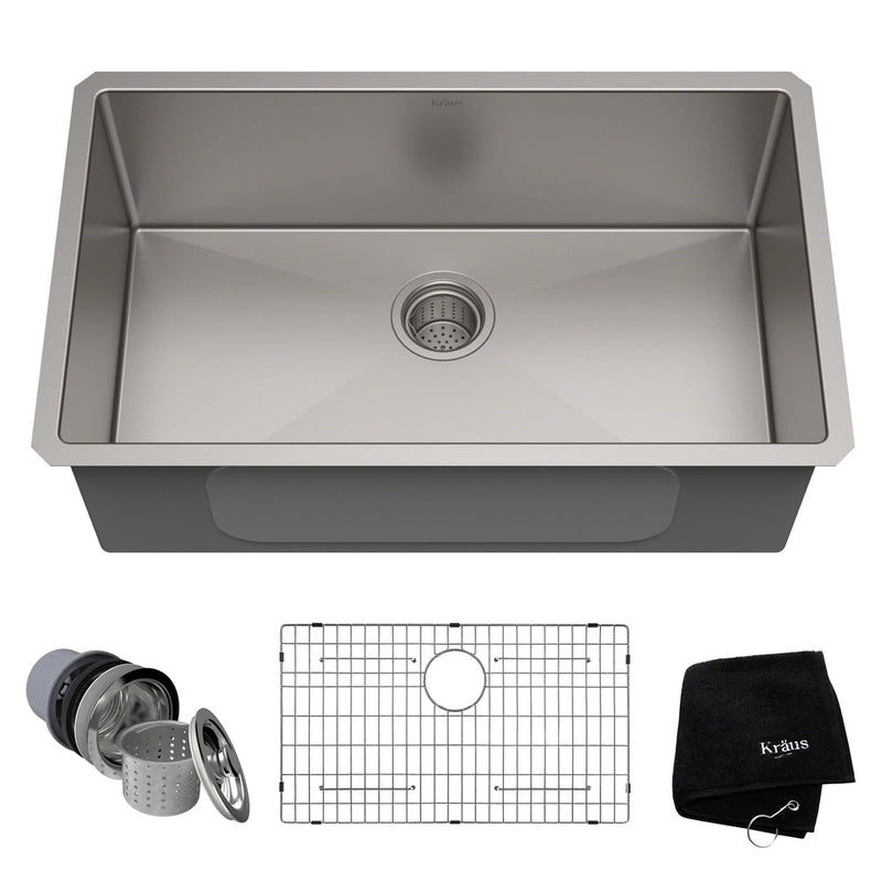 Kraus Standard PRO Undermount Stainless Steel Single Bowl Kitchen Sink, 30x18x10-in W0