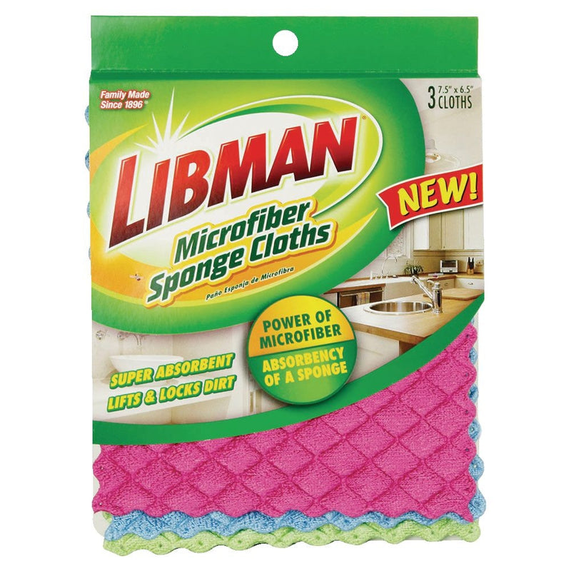 Libman Machine Washable Microfibre Sponge Cloths, Assorted Colours, 3-pk U8