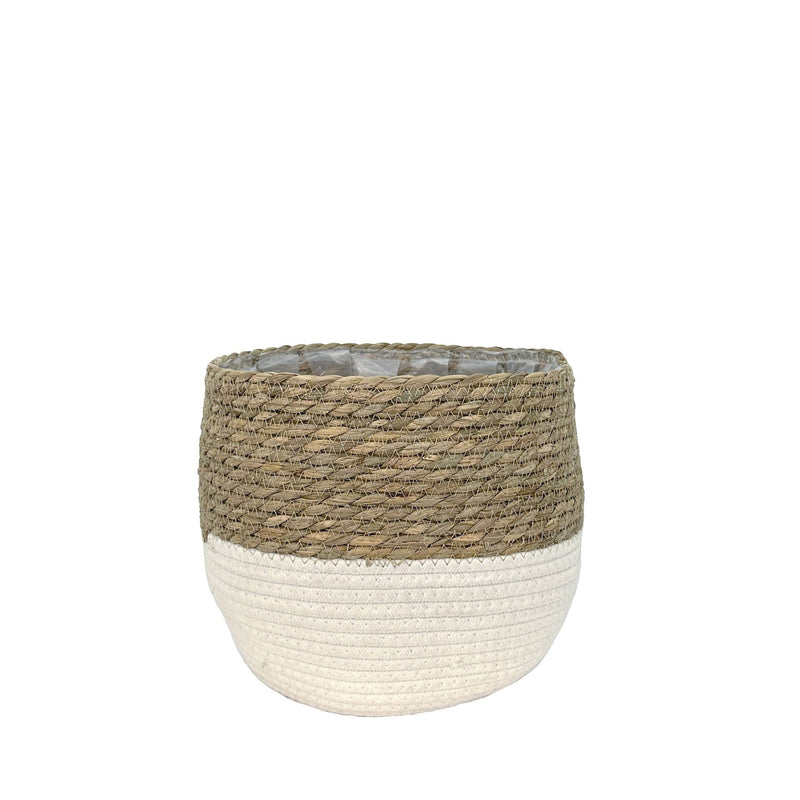 Lynne Weave Cotton Jute Round Basket Planter with Leaf-Proof Plastic Lining, 6-in I7