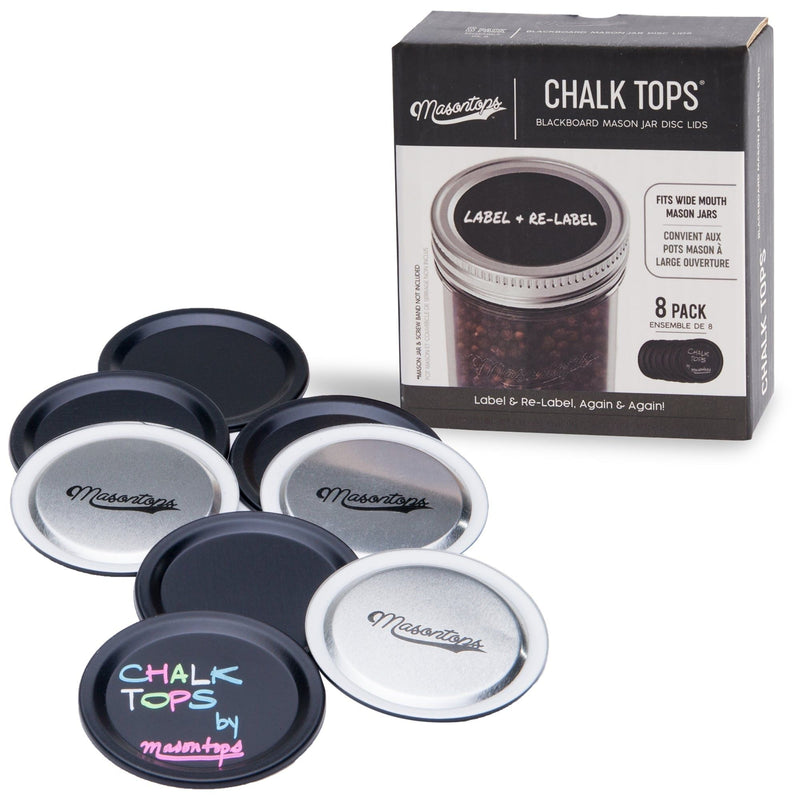 Masontops Chalk Tops Wide Mouth Storage Lids (Non-Sealing) for Mason Jars, 8-pk Z2