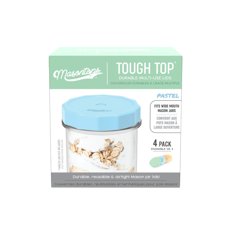 Masontops Tough Tops Durable Plastic Lids, Wide-Mouth, Assorted, 4-pk M7