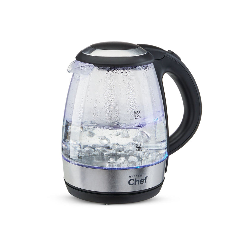 MASTER Chef Cordless Electric Kettle with Auto Shut Off & Blue Light, Glass, 1.2L F0