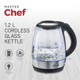 MASTER Chef Cordless Electric Kettle with Auto Shut Off & Blue Light, Glass, 1.2L