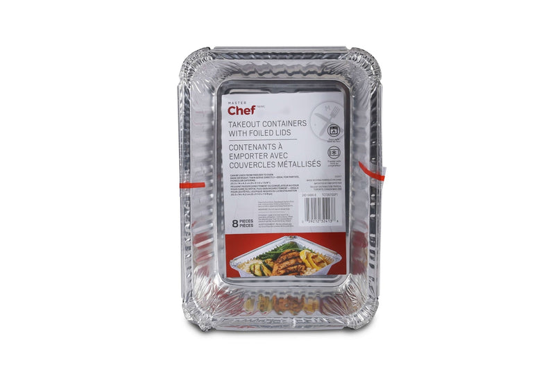 Master Chef Disposable Foil Take Out Food Storage Container with Lid, 3-lb, 4-pk T2