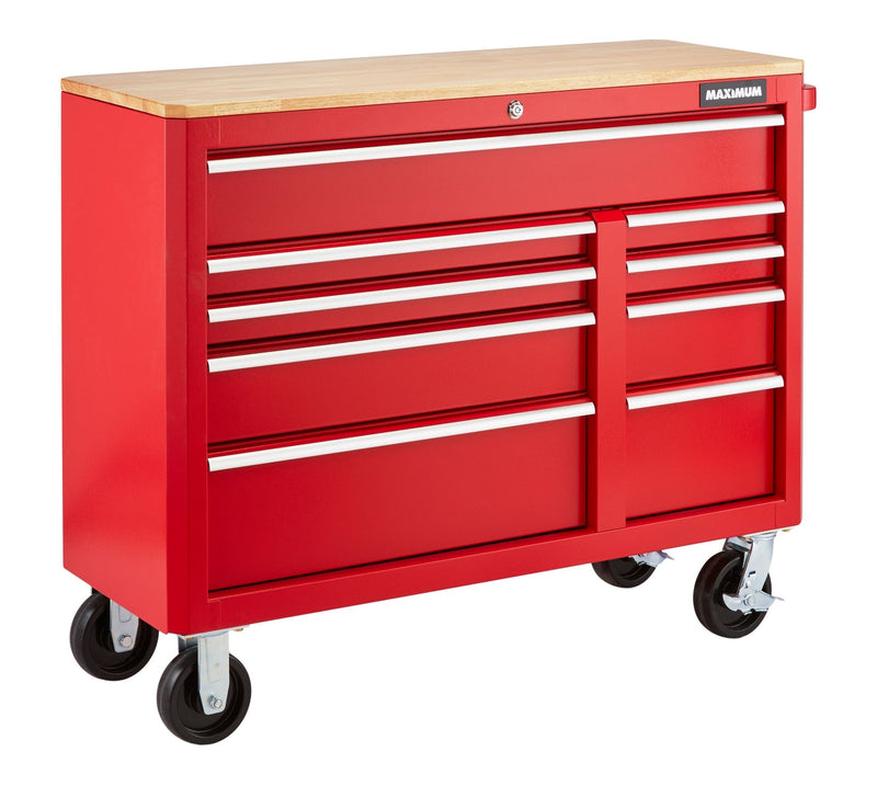 MAXIMUM Tool Storage Cabinet, Built-In Power Bar with USB, 9-Drawer, 47-in, Red R7