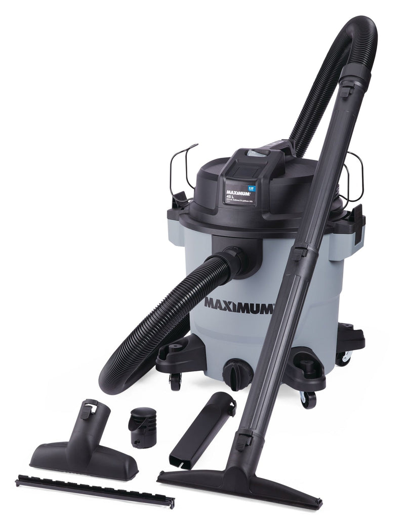 MAXIMUM VJH1211PF 6.0 Peak HP Portable Wet/Dry Shop Vacuum with Hose and Accessories, 45-L Y5