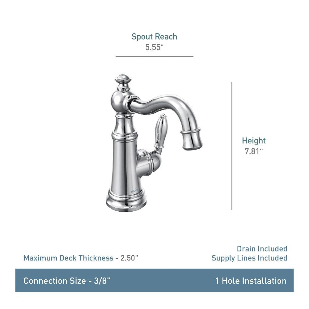 Moen Weymouth Single Handle Single Hole Bathroom Sink Faucet, WaterSense Certified, Brushed Gold