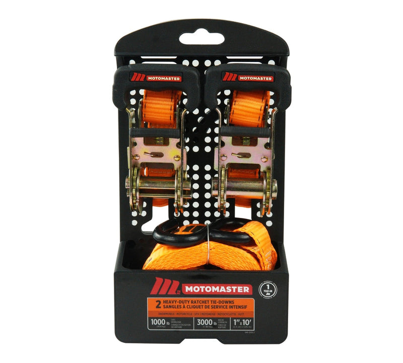 MotoMaster 3,000-lb Padded Handle Ratchet Tie Down Straps, 1.25-in x 10-ft, 2-pk N8