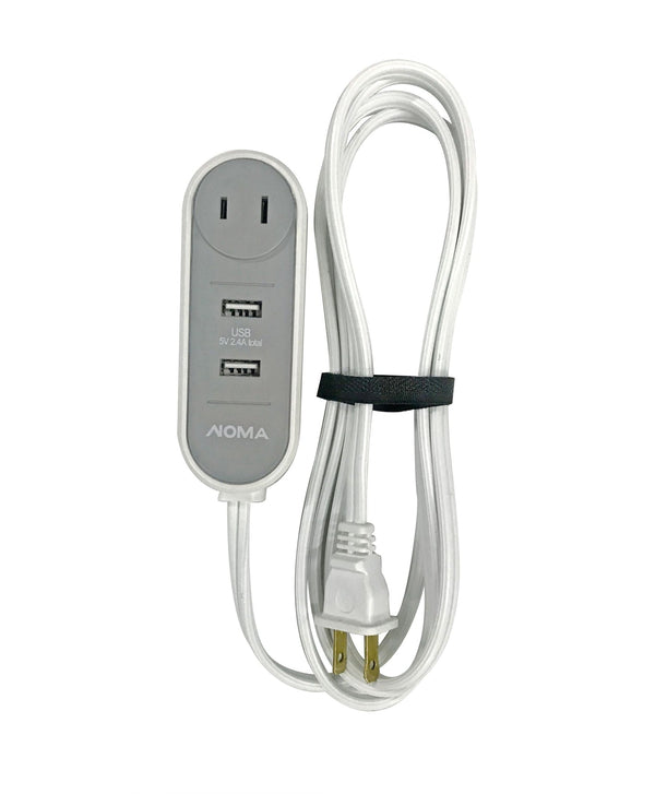 NOMA 6-ft 6-in 16/2 Extension Cord with 2 USB Outlets, Travel design, White B0