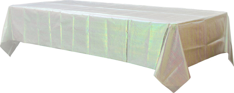 Rectangle Plastic Reusable Table Cover, Opalescent White,54x102-in, for Bachelorette/Bridal Shower/Mother's Day/Baby Shower S0