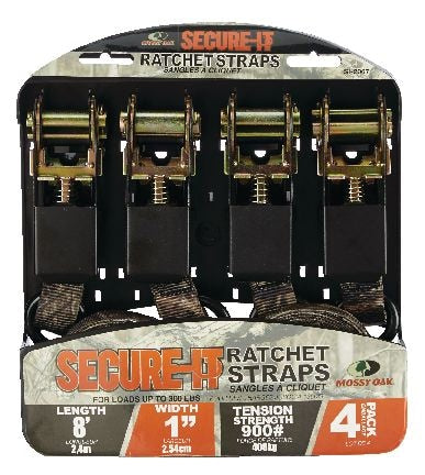 RPS Ratchet Tie-Down Straps, 1-in x 8-ft (2.54 cm x 2.4 m), 4-pk D2