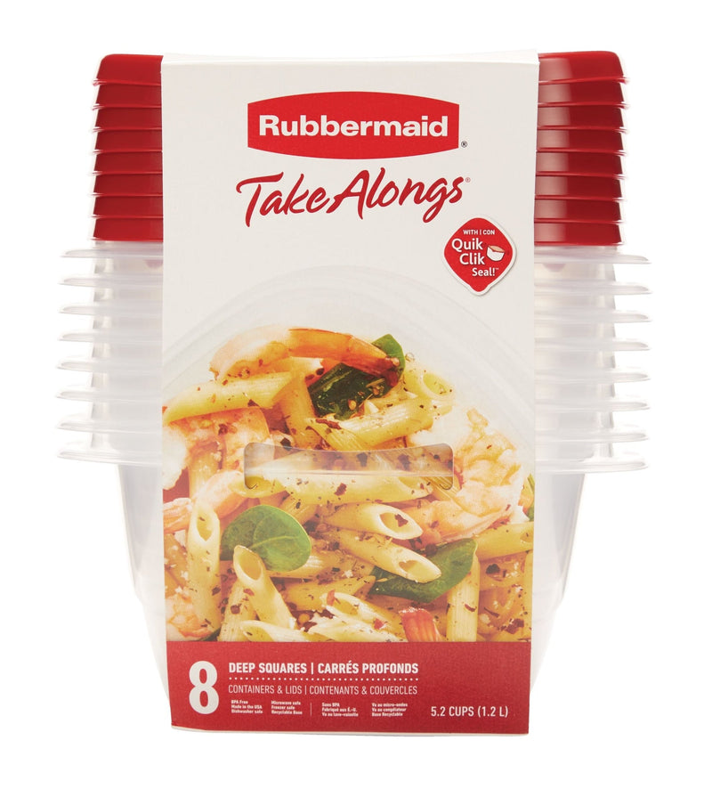 Rubbermaid Take Alongs Deep Plastic Food Storage Containers with Lids, 1.2 L (5.2 Cup), 8 Count G2