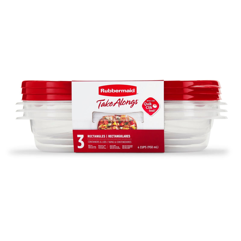 Rubbermaid TakeAlong Rectangle Plastic Food Storage Container Set with Quik Clik Seal Lid, 6-pc M0