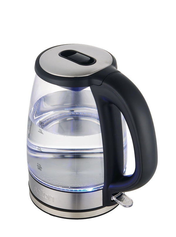 Salton Cordless Electric Glass Kettle with Auto Shut Off, Black/Stainless Steel, 1.7-L M8