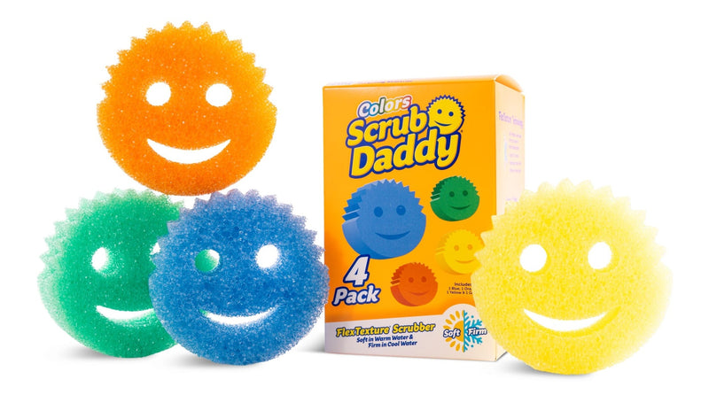 Scrub Daddy Colors Scratch-Free Cleaning Sponge/Scrubber with FlexTexture, 4-pk P2