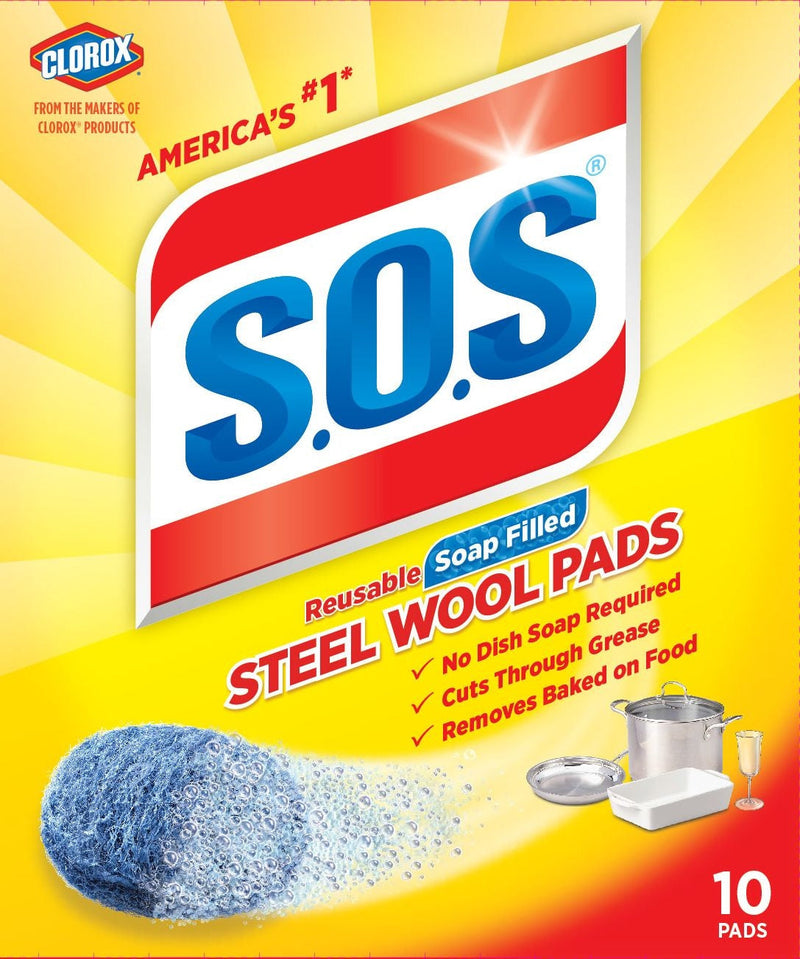SOS All-Purpose No-Scratch Steel Wool Soap Pads / Scrub Sponges, 10-pk U7